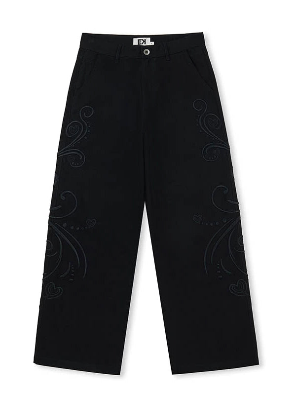 EVILKNIGHT(EK) Love Embroidered Casual Wide Pants | Face 3 Face