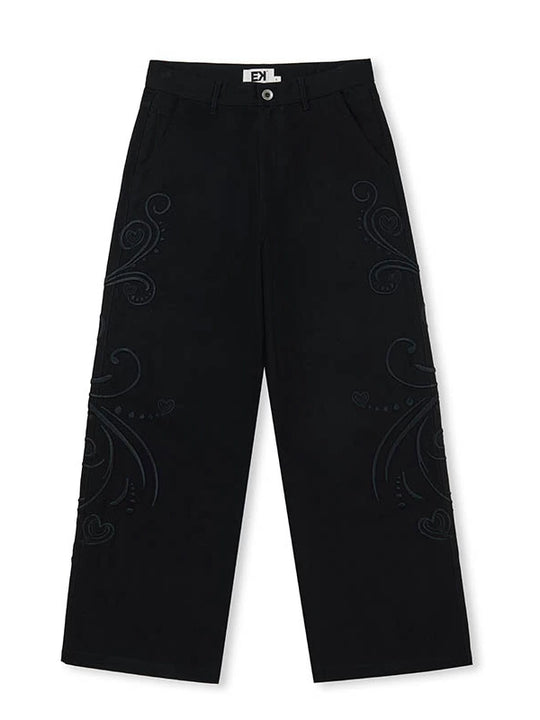 EVILKNIGHT(EK) Love Embroidered Casual Wide Pants | Face 3 Face