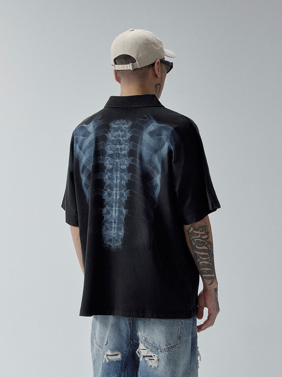 F2CE Washed X-ray Skeleton Print Polo | Face 3 Face