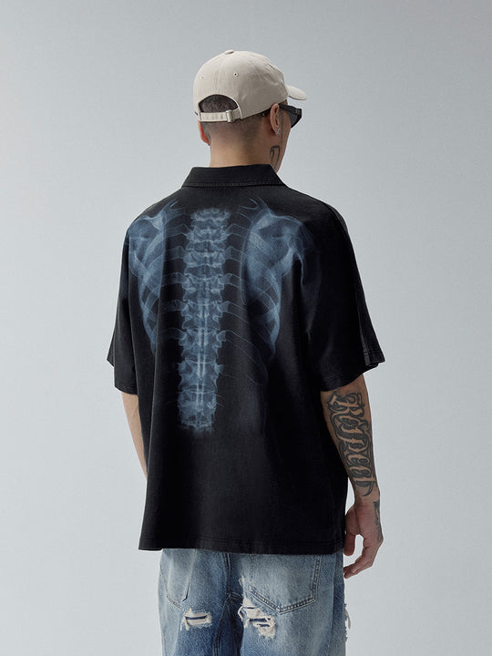 F2CE Washed X-ray Skeleton Print Polo | Face 3 Face