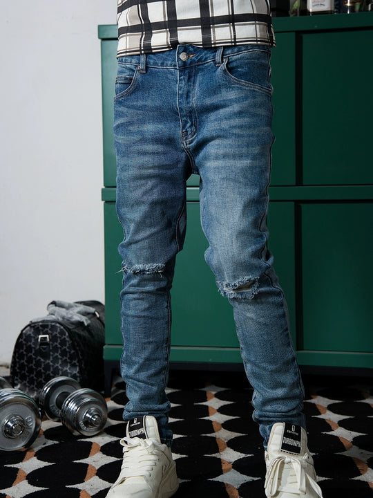 TGFCLUB Washed Cut Holes Slim Fit Stretch Jeans | Face 3 Face