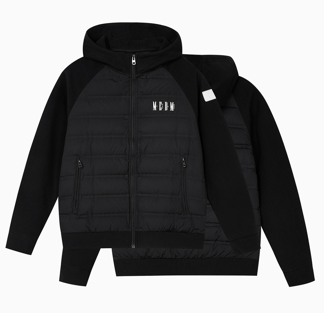 MEDM Patchwork Raglan Sleeve Lightweight Hooded Down Jacket | Face 3 Face