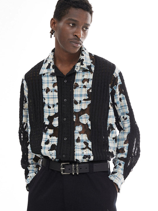 EMPTY REFERENCE Plaid Lace Patchwork Long Sleeve Shirt | Face 3 Face