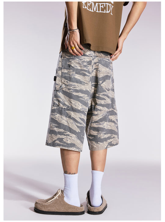 Remedy Leopard and Camouflage Work Painter Baggy Shorts | Face 3 Face