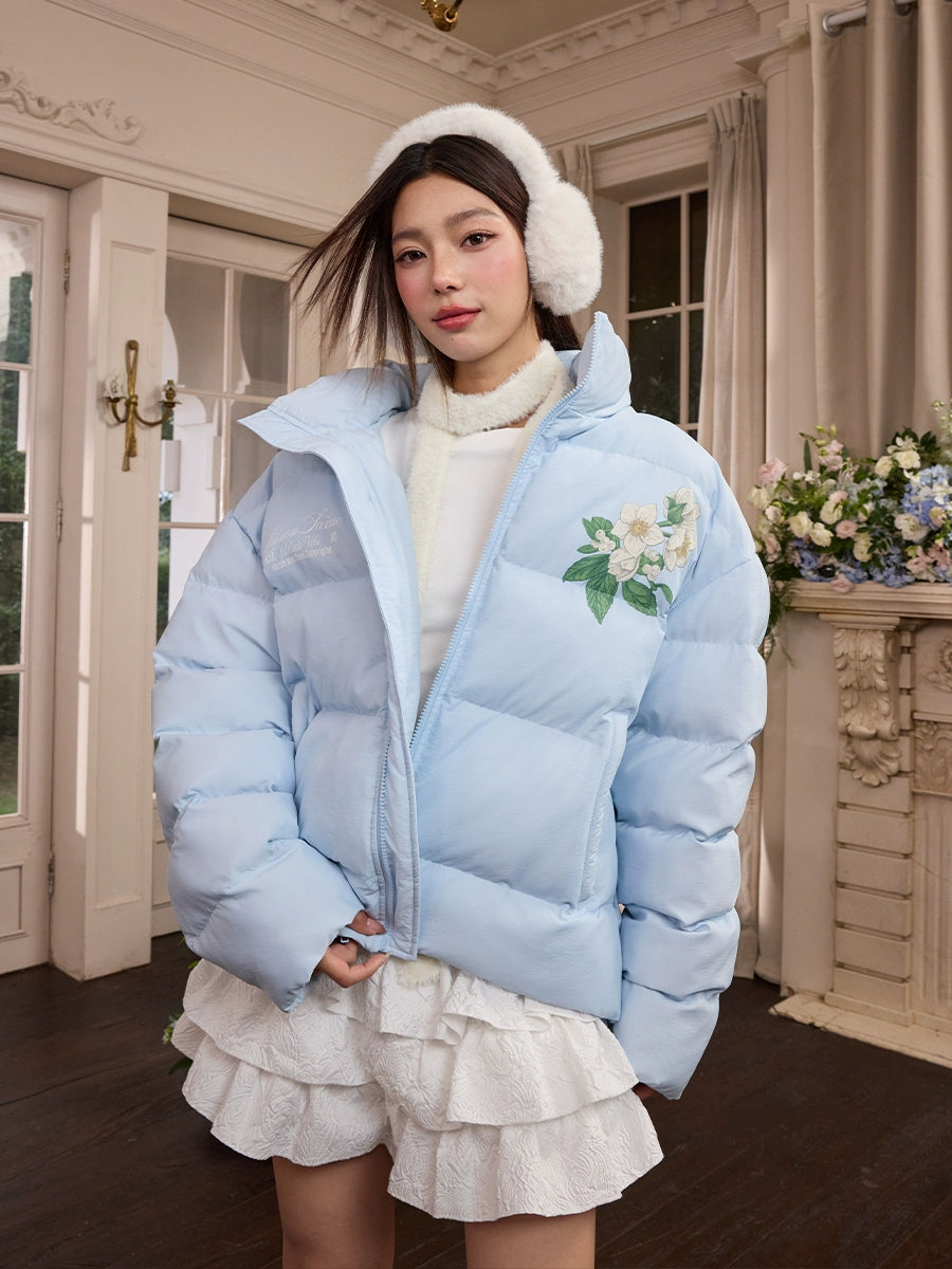 Harsh and Cruel Botanical Floral Digital Print Puffer Jacket | Face 3 Face