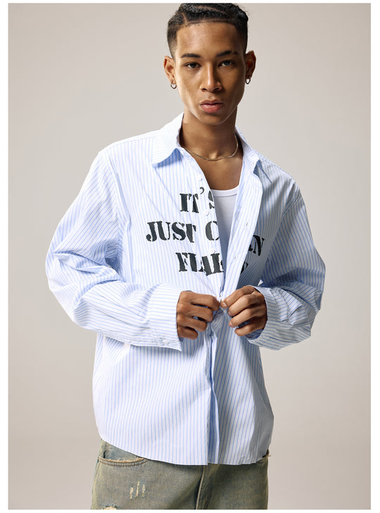 Remedy Letter Print Striped Long Sleeve Shirt | Face 3 Face