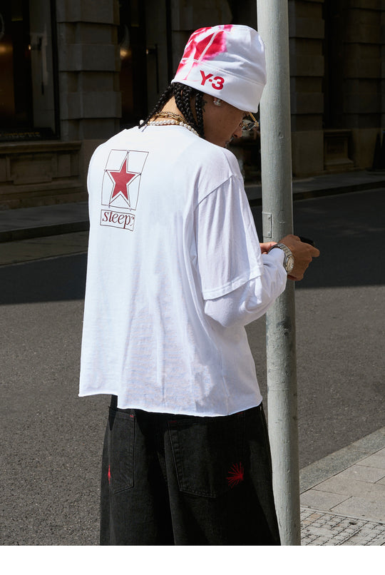 STEEPC Pearl Star Layered Henley Neck Long Sleeve Tee | Face 3 Face