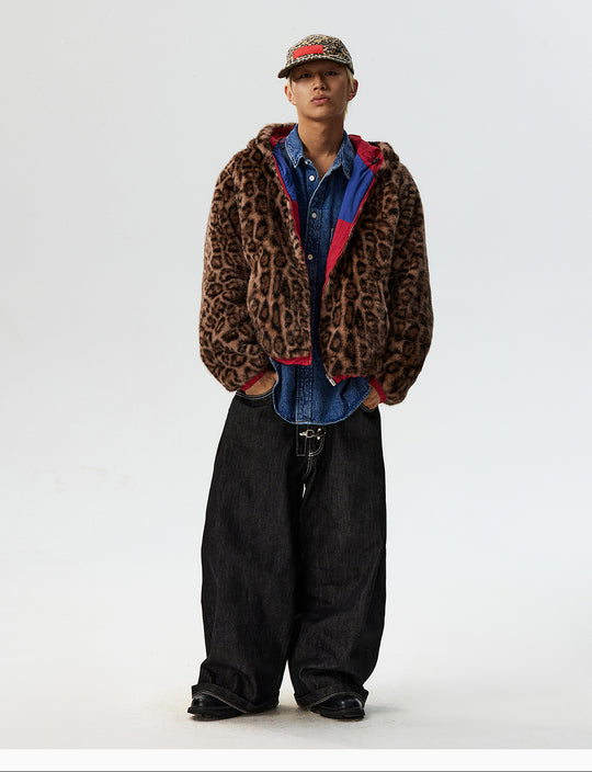 MEDM Reversible Leopard Fur Hooded Track Jacket | Face 3 Face