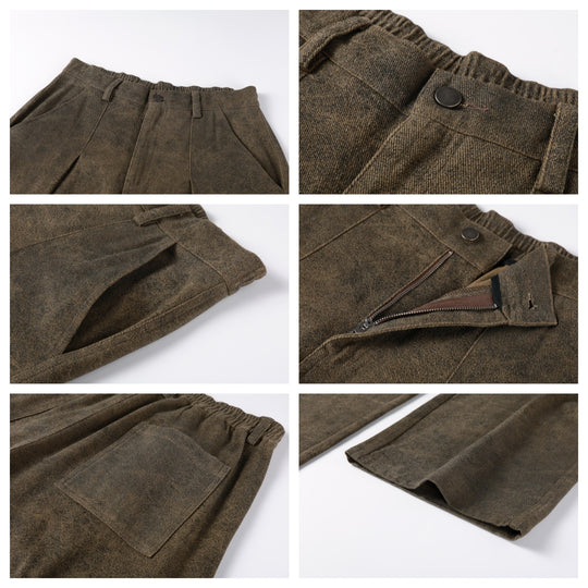 NOVACAM Brown Washed Tuck Baggy Pants | Face 3 Face