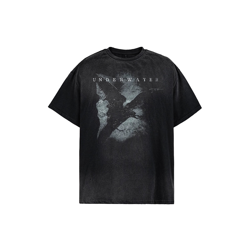 UNDERWATER Night Raven Print Washed Distressed Tee | Face 3 Face