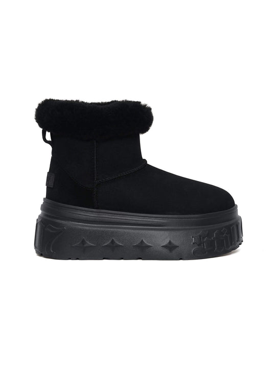 1807 INF-010 Gothic Black Chunky Platform Shearling Boots | Face 3 Face
