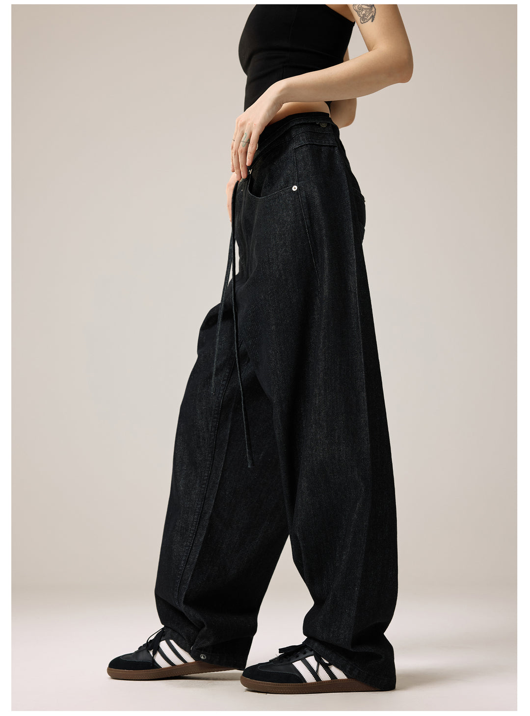 Remedy Waist Button Black Baggy Jeans | Face 3 Face