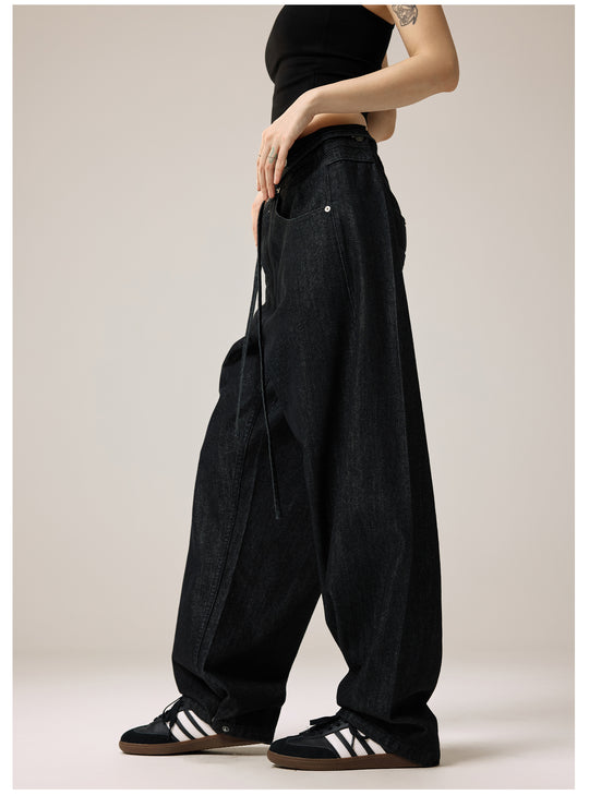 Remedy Waist Button Black Baggy Jeans | Face 3 Face