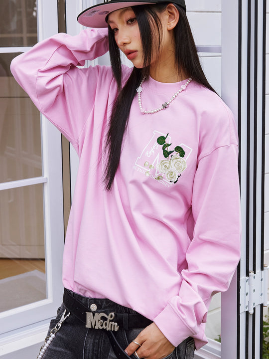 MEDM Big M Flower Embroidered Long Sleeve Tee | Face 3 Face