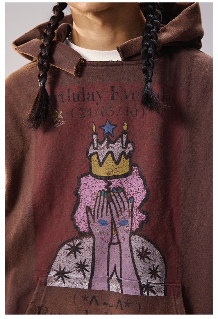 Remedy Washed Distressed Print Hoodie | Face 3 Face