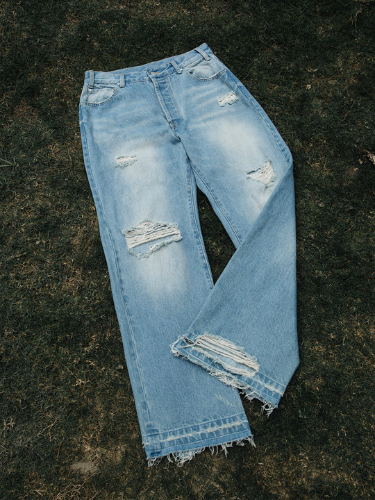 S45 Scattered Hem Washed Distressed Holes Jeans | Face 3 Face