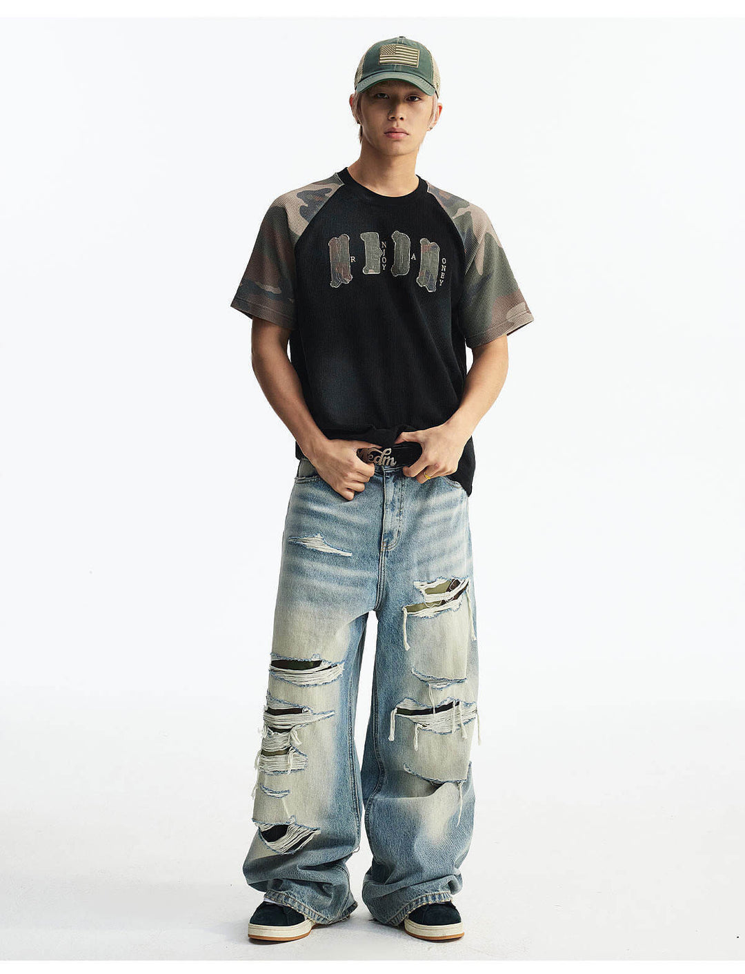MEDM Camouflage Logo Patch Waffle Raglan Short Sleeve Tee | Face 3 Face