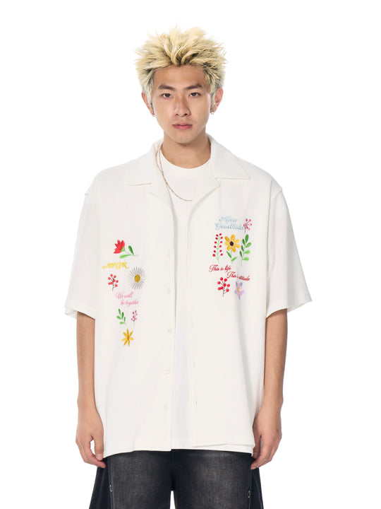 AFGK Floral Embroidered Waffle Short Sleeve Shirt | Face 3 Face