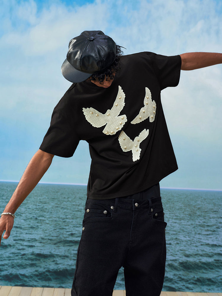 YADcrew Peace Dove Embroidered Patch Pearl Tee | Face 3 Face