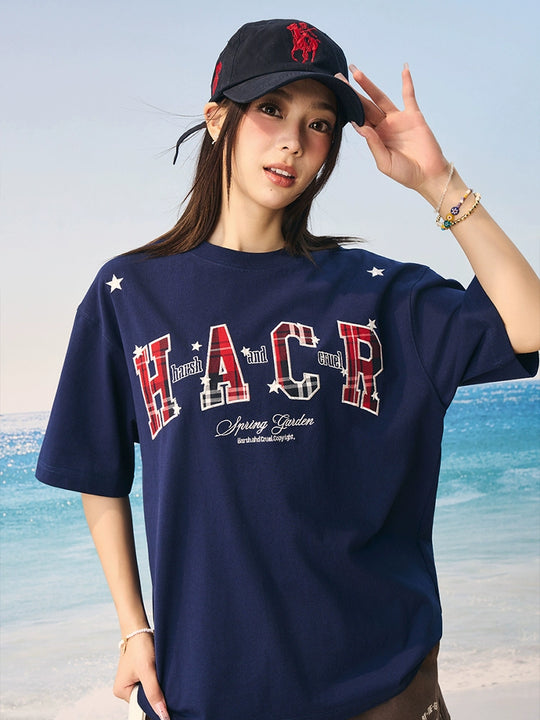 Harsh and Cruel HACR Stars Plaid Patch Embroidered Tee | Face 3 Face