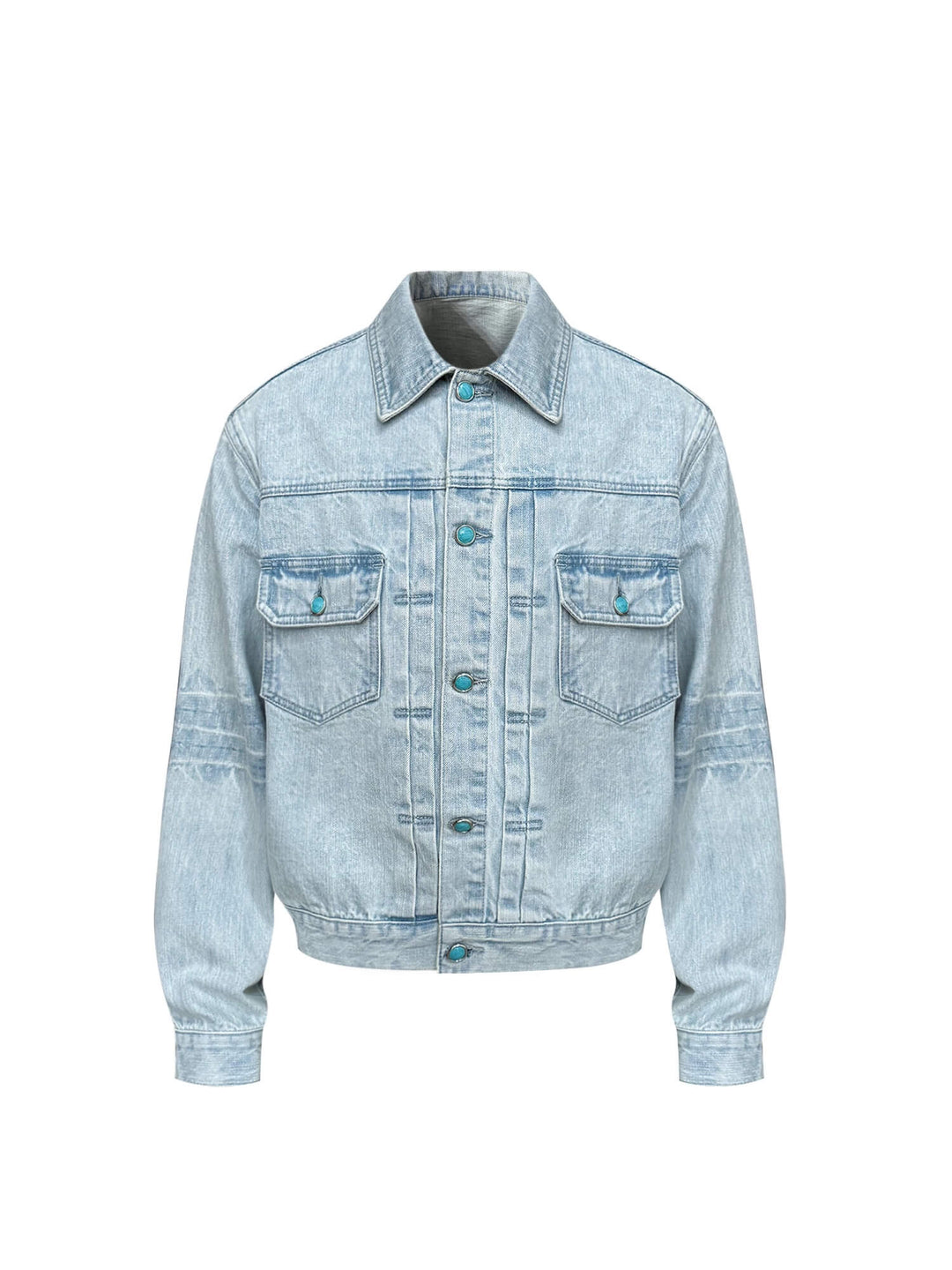 S45 Light Blue Heavy Washed Turquoise Button Denim Jacket | Face 3 Face