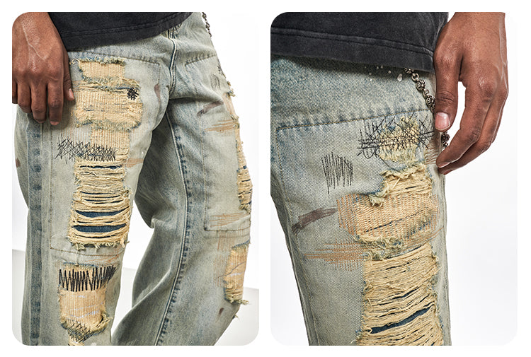 F3F Select Destroyed Washed Embroidered Dirty Dye Jeans | Face 3 Face