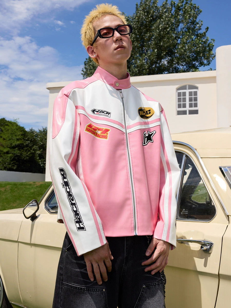 Harsh and Cruel Barbie Pink Embroidered Racing Jacket | Face 3 Face