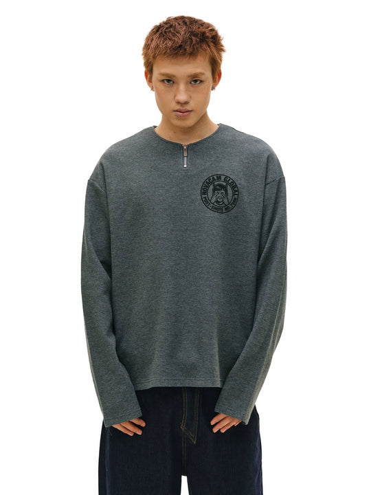 NOVACAM Waffle Vintage Print Zip Long Sleeve Tee | Face 3 Face