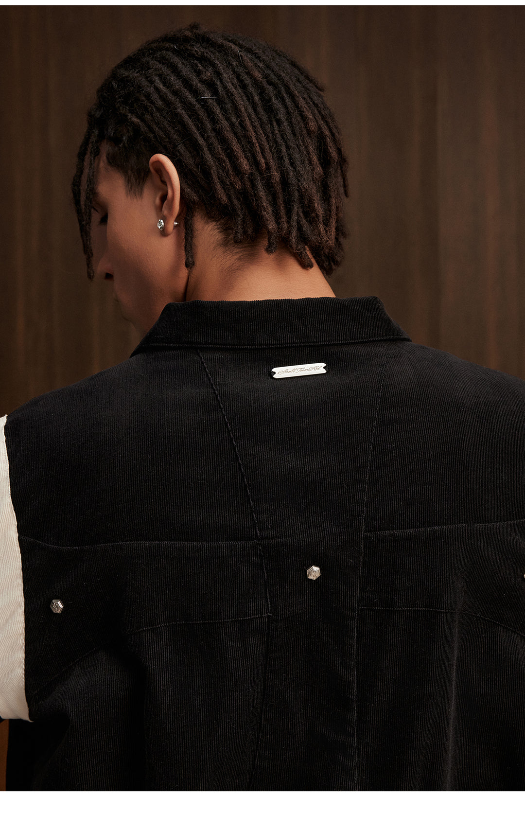 Small Town Kid Rivet Cross stitching Patch Corduroy Varsity Jacket | Face 3 Face