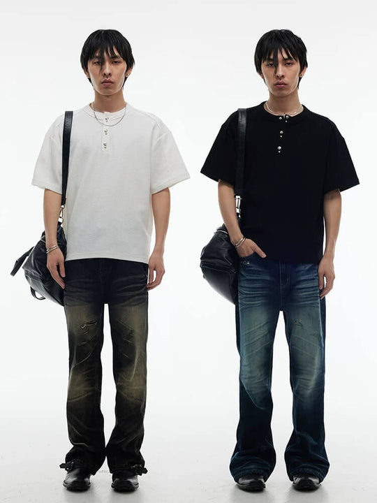 Night Lab Pirate Gem Studded Waffle Henley Tee | Face 3 Face