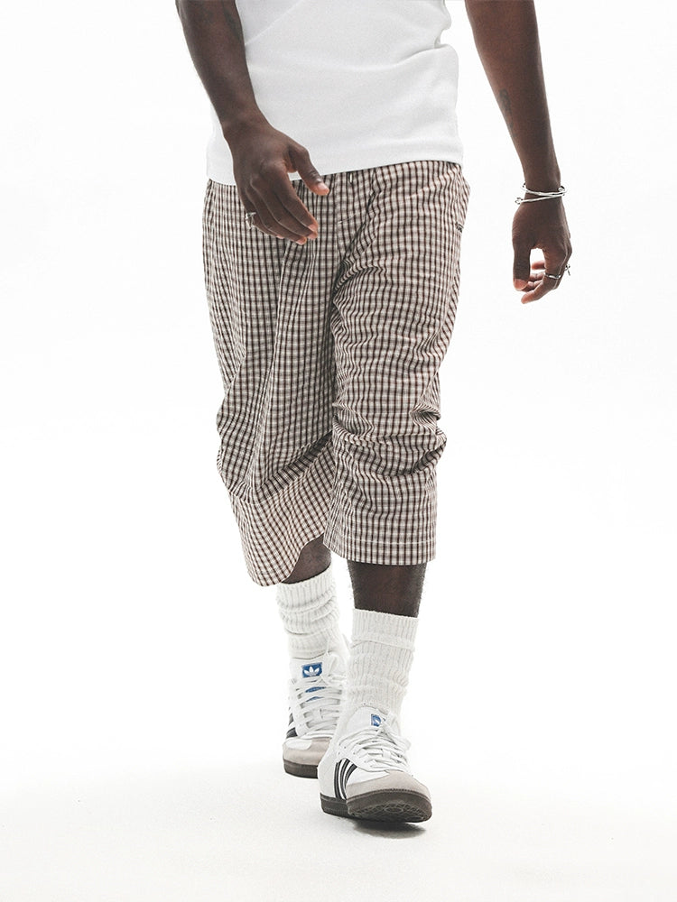 UNTILWERICH Plaid Pleated Knee Baggy Shorts | Face 3 Face
