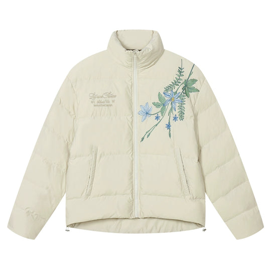 Harsh and Cruel Blue Flower Embroidery Puffer Jacket | Face 3 Face