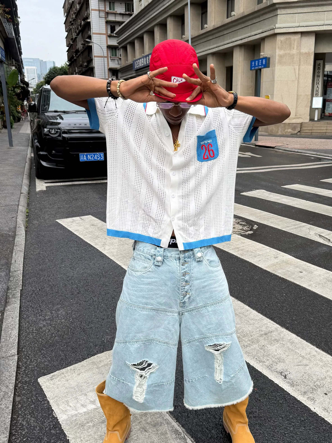 STEEPC Washed Distressed Button Fly Cutoff Baggy Denim Shorts | Face 3 Face