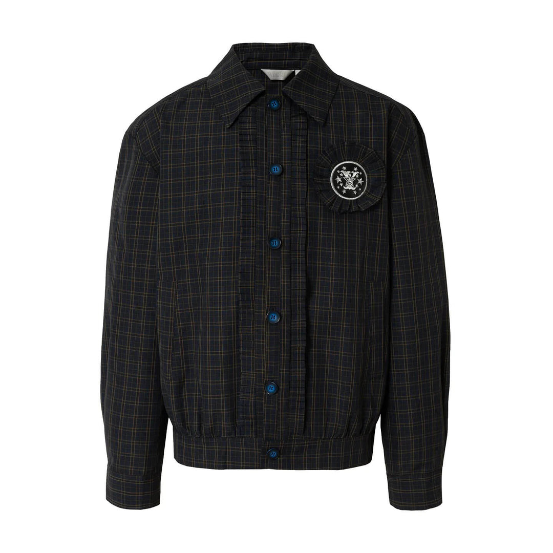 YADcrew Ruffle Front Placket Plaid Jacket | Face 3 Face