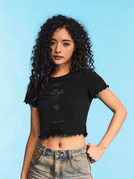 1807 Graffiti Angel Print Cropped Slim Tee | Face 3 Face