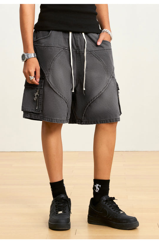 Small Town Kid Washed Denim Utility Cargo Shorts | Face 3 Face