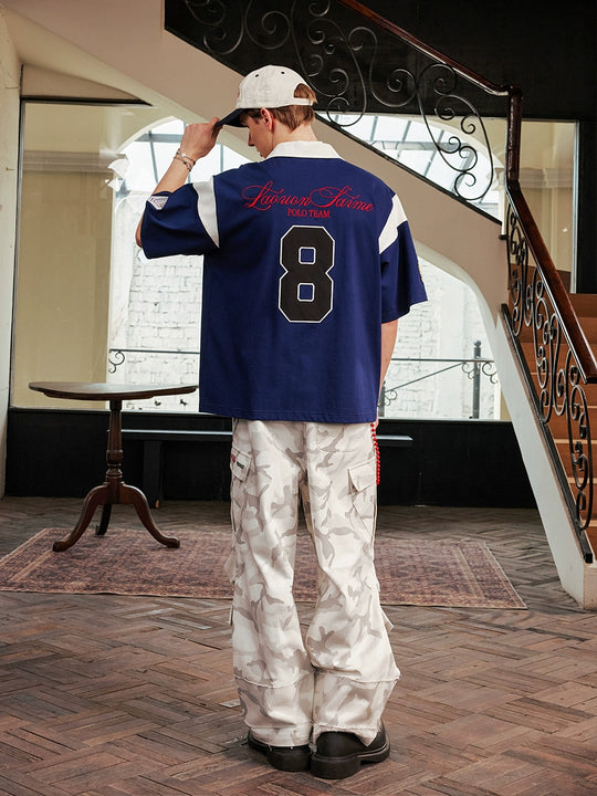 Harsh and Cruel Colorblock Number Embroidered Polo | Face 3 Face