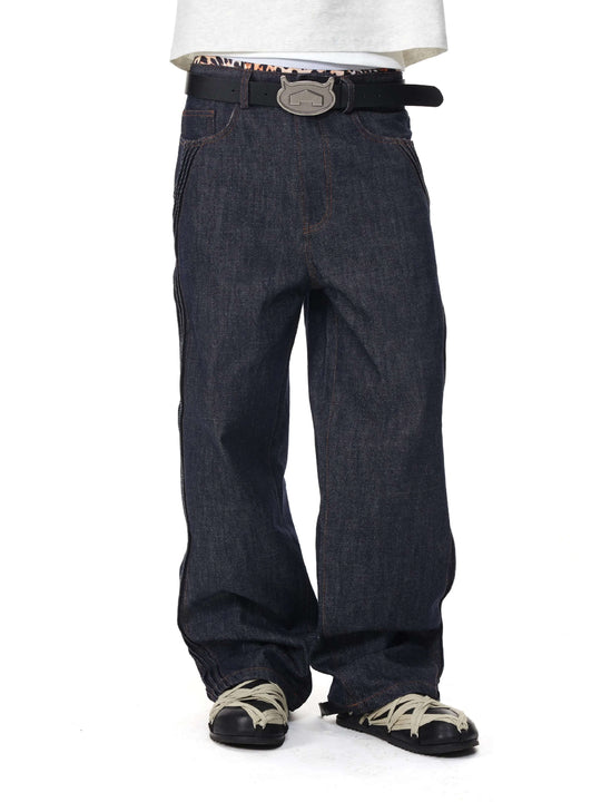 EVILKNIGHT(EK) 3D Cut Twisted Pleat Line Jeans