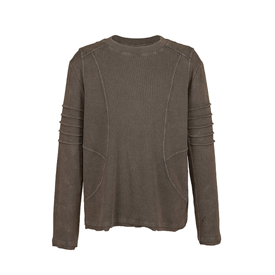 UNDERWATER Washed Pleated Deconstructed Patchwork Sweatshirt Brown