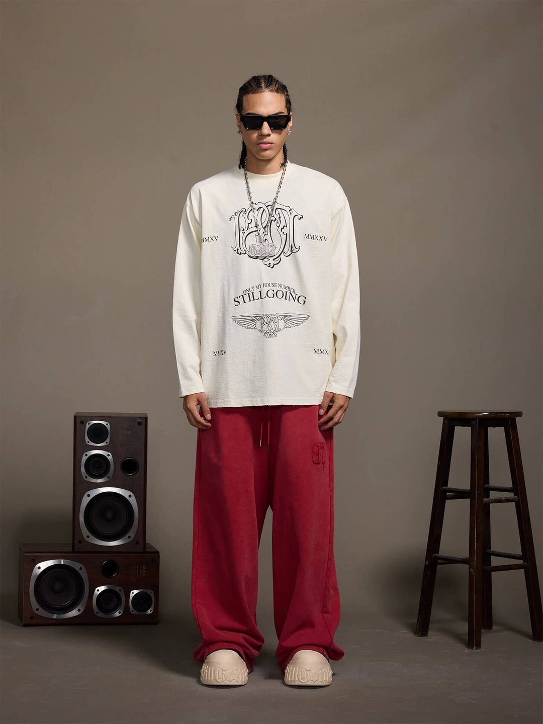 1807 Stamped Printed Distressed Long Sleeve Tee | Face 3 Face