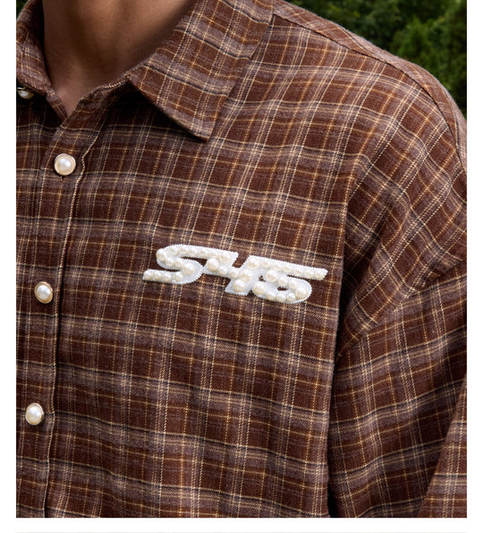 S45 Plaid Pearl Button Logo Long Sleeve Shirt | Face 3 Face