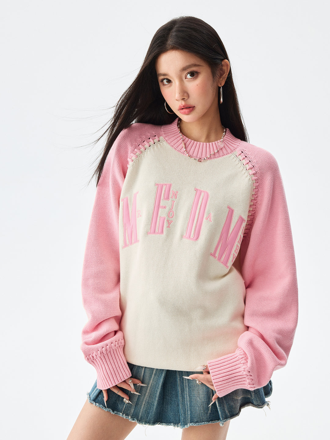 MEDM Color-Blocked Raglan Sleeve Knit Sweater | Face 3 Face