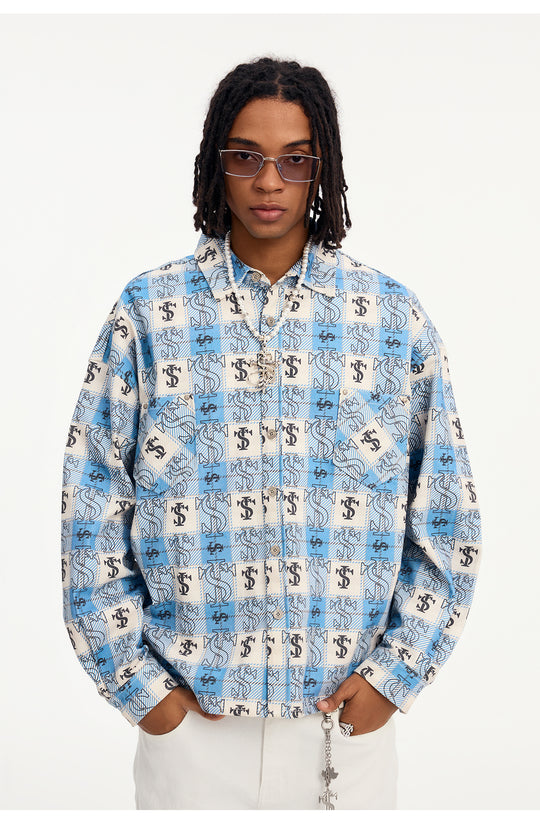 Small Town Kid Cross Logo Original Plaid Full-Print Long Sleeve Shirt | Face 3 Face