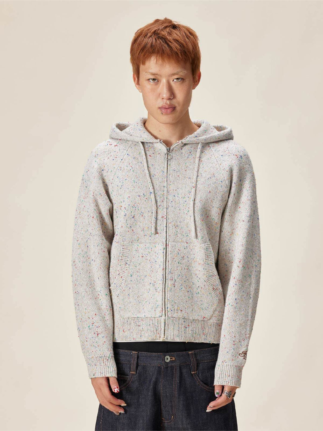 EVILKNIGHT(EK) Speckled Knit Zip Up Hoodie