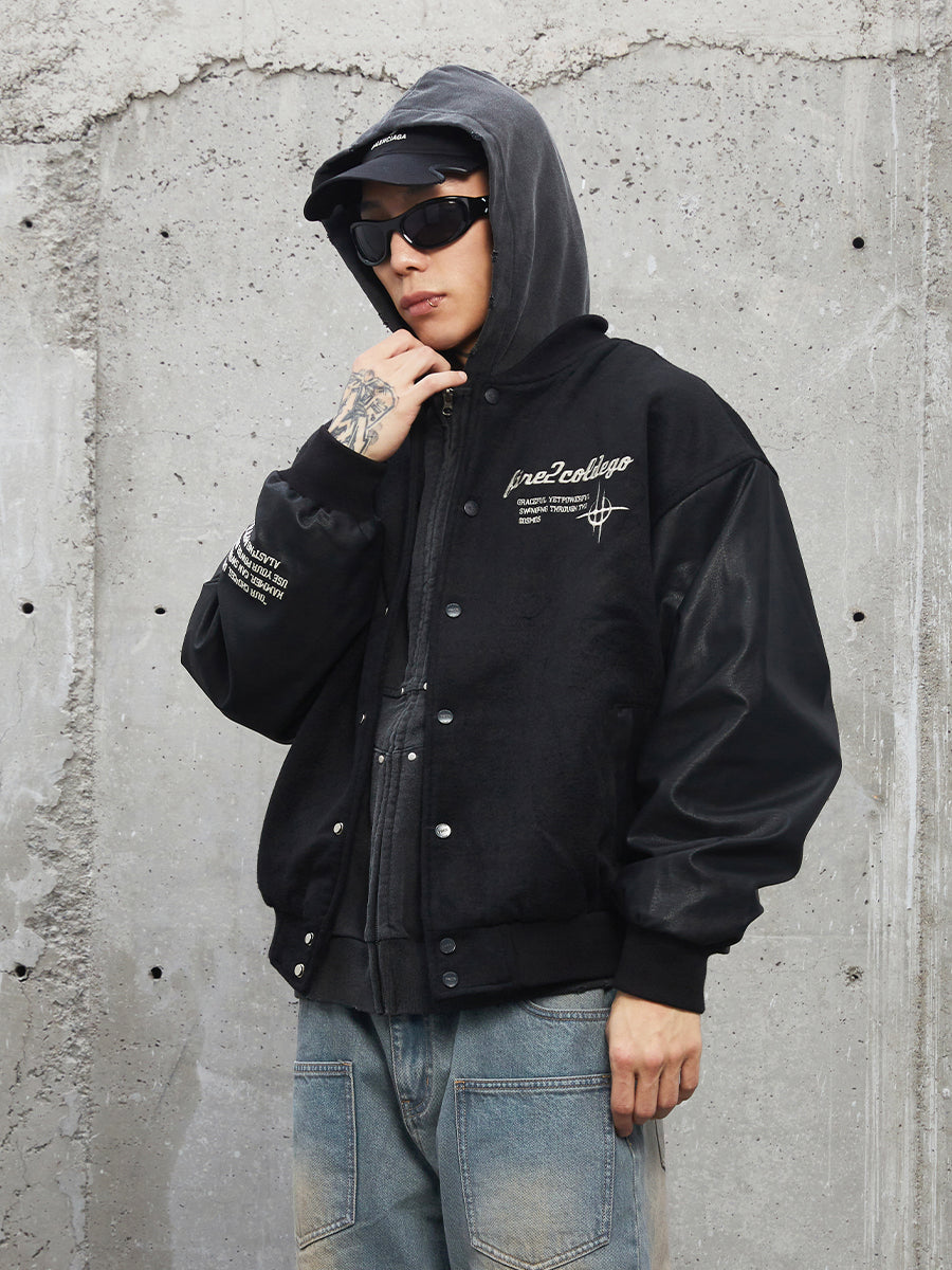 F2CE Embroidery Heavy Woolen Baseball Jacket