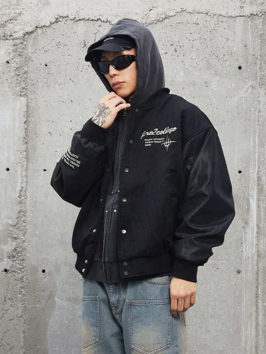 F2CE Embroidery Heavy Woolen Baseball Jacket