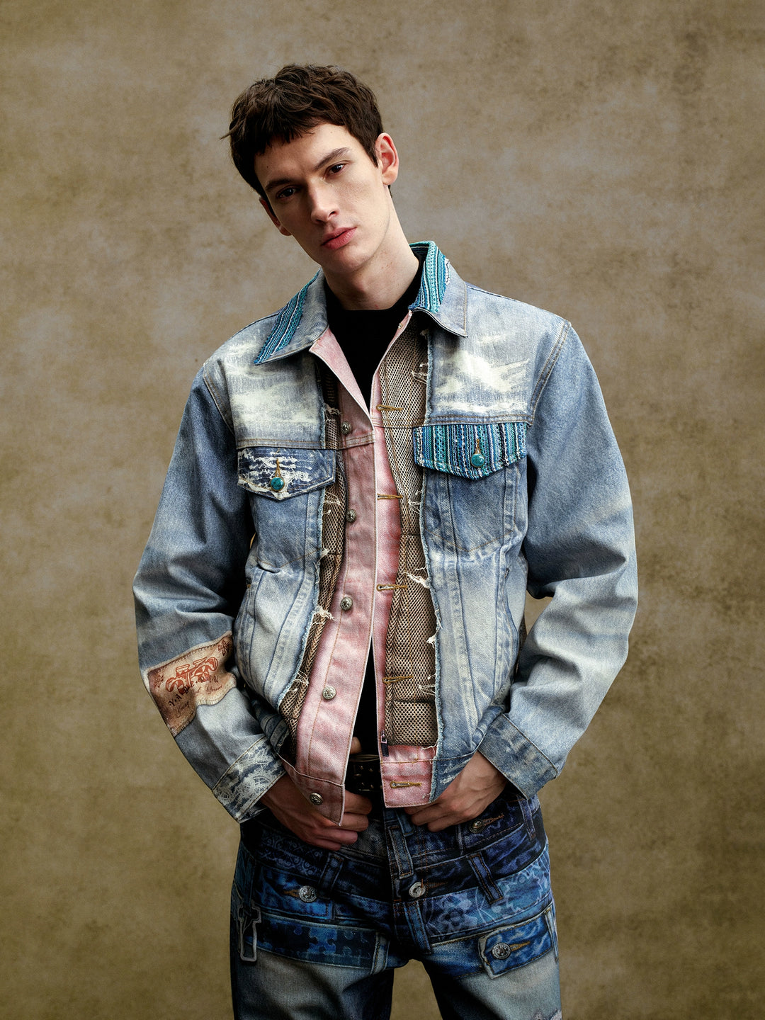 YADcrew Washed Digital Print Denim Jacket | Face 3 Face