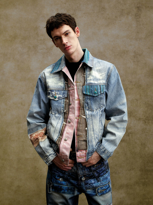 YADcrew Washed Digital Print Denim Jacket | Face 3 Face