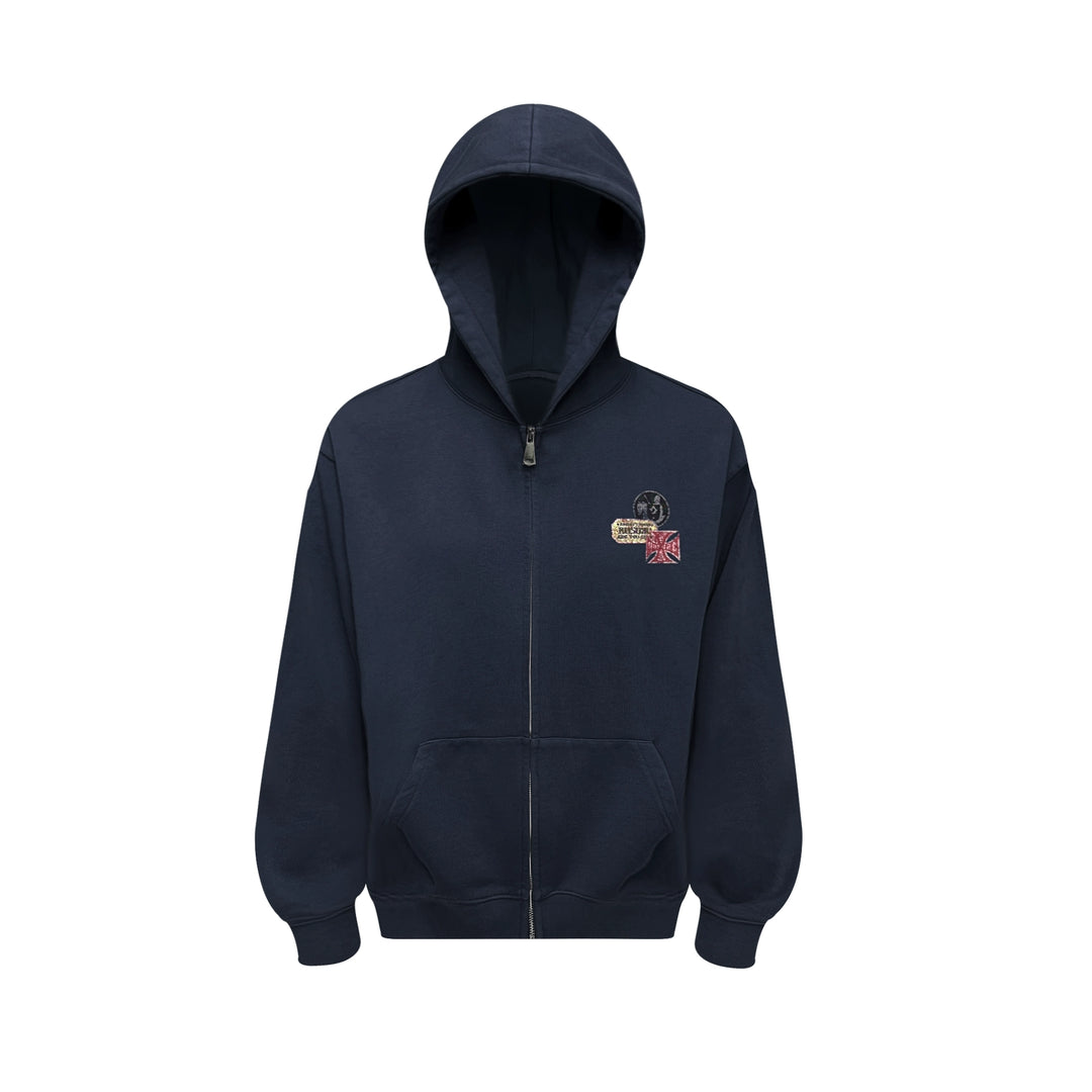 RUSURE Vintage Print Zip Up Hoodie | Face 3 Face