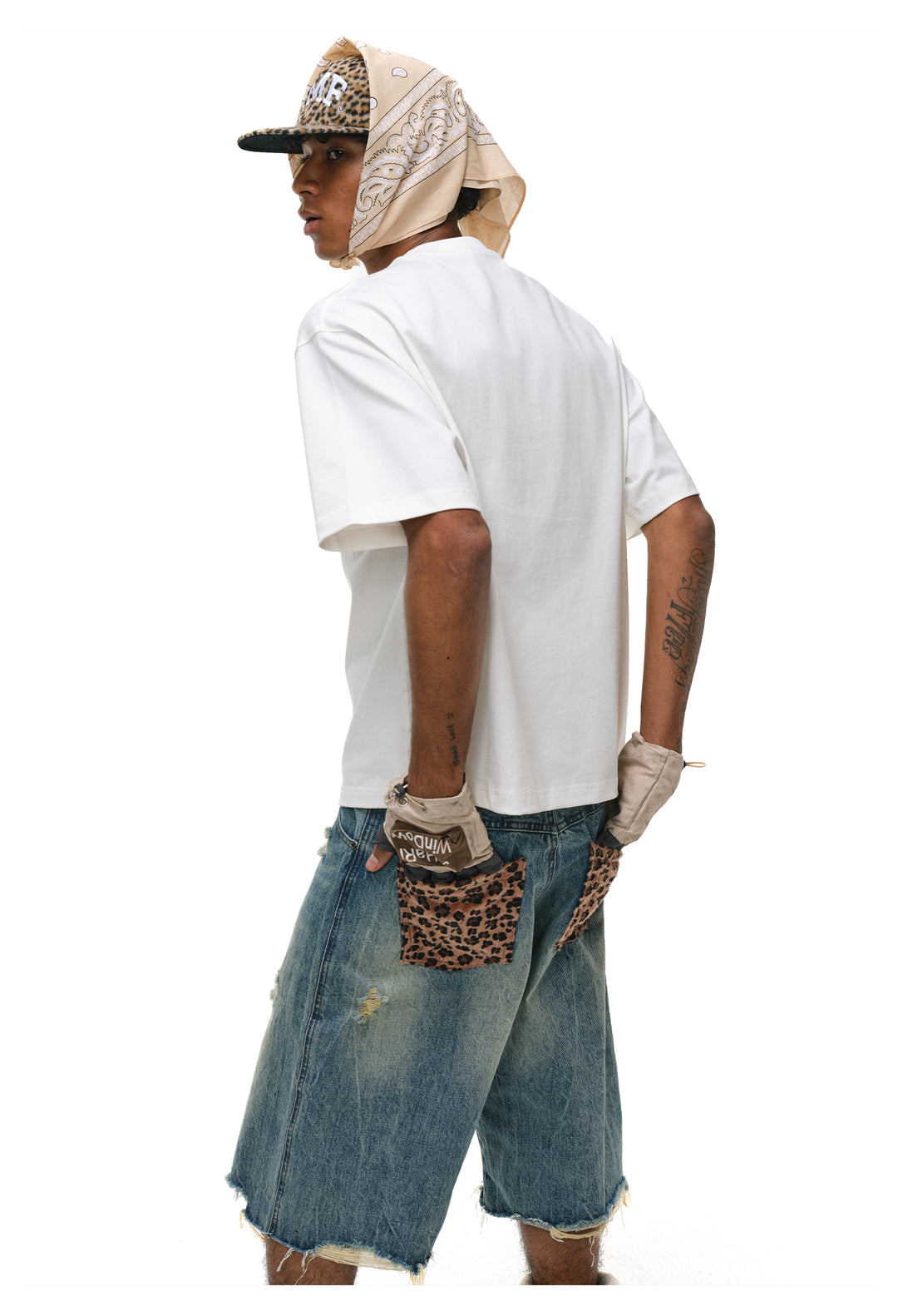 ANTIDOTE Leopard Patchwork Denim Shorts | Face 3 Face